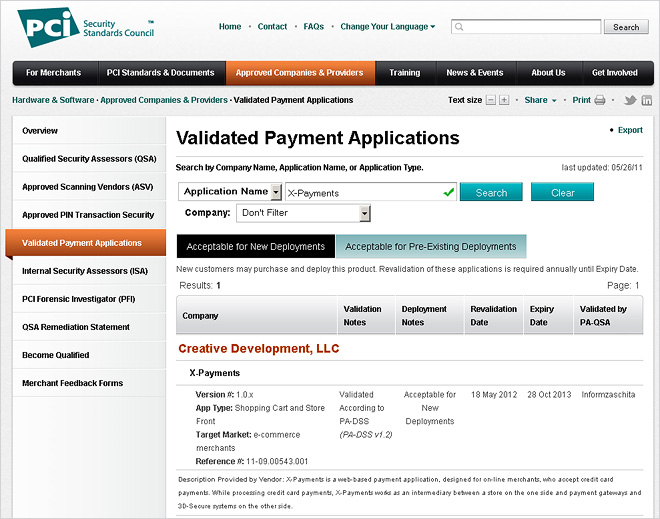 X-Payments in the list of Validated Payment Applications