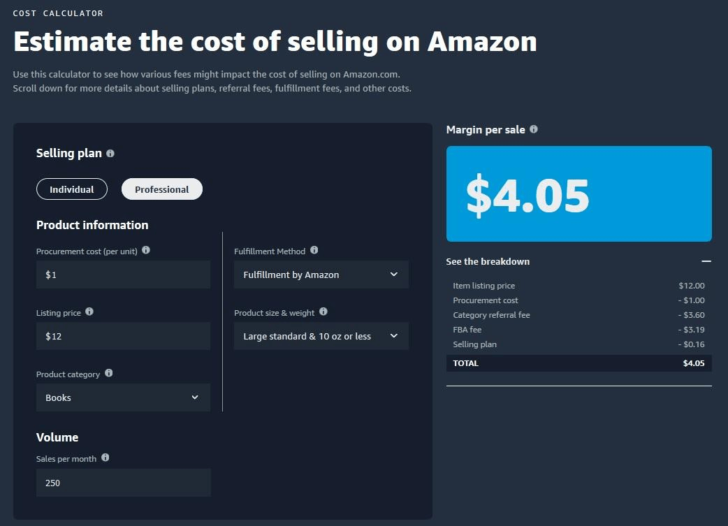 Amazon Cost Calculator