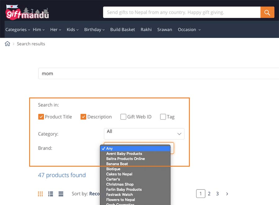 GiftMandu Search Design