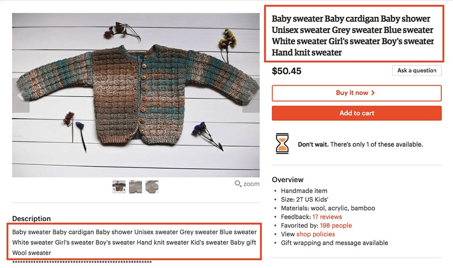 Using keywords on Etsy