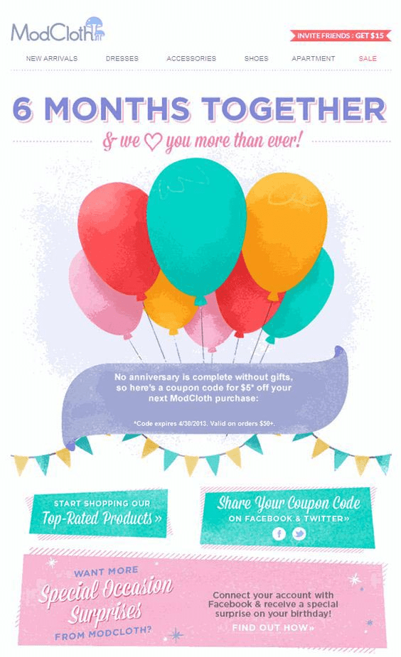 Mod cloth birthday email