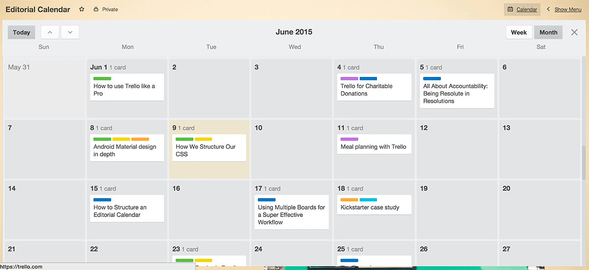 Trello social media calendar